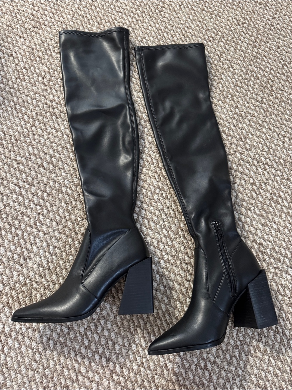 STEVE MADDEN Black Over-the-Knee Block Heel Boots